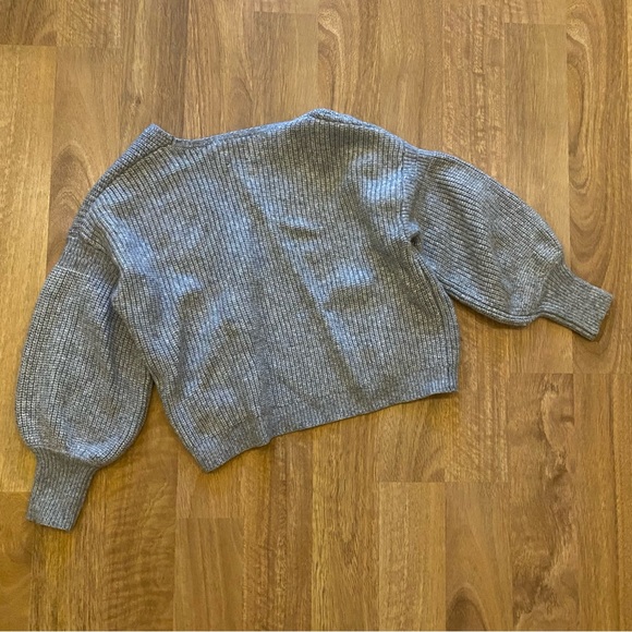 ASOS design Puff Sleeve Knit Cardigan Sweater in Grey - Picture 3 of 3